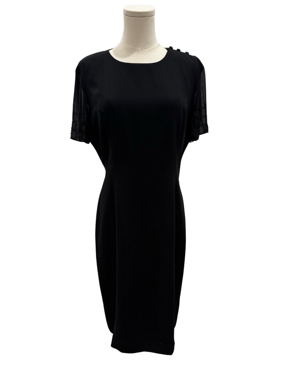Donna Morgan Black Midi Sheath Dress with Short Lace Sleeves